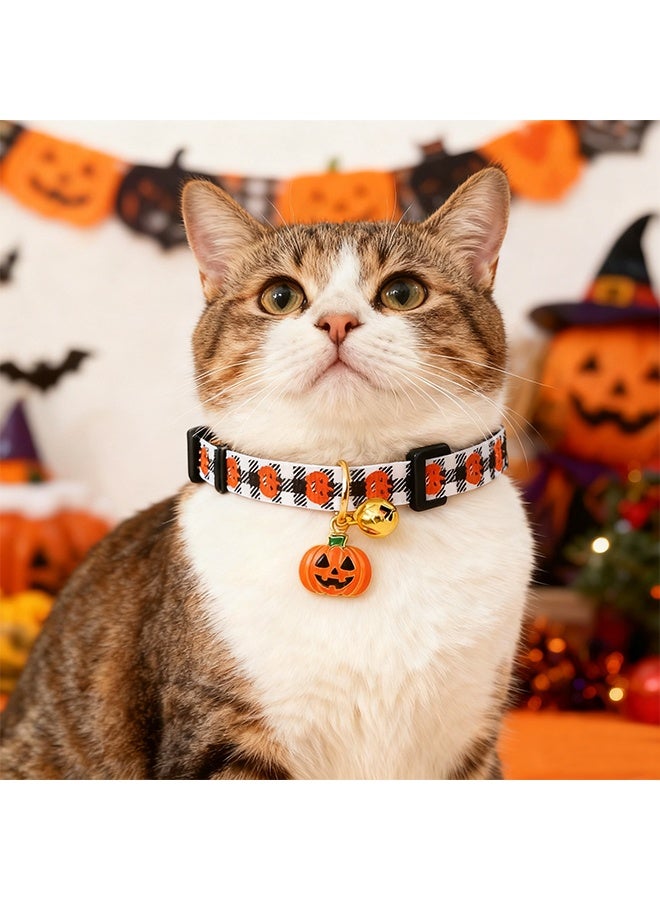 طوق قطط الهالوين قابل للتعديل مطبوع عليه صورة شبح اليقطين مع جرس طوق جرو صغير لطيف إكسسوارات القطط ديكور الهالوين - Image 2
