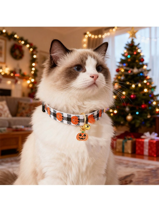 طوق قطط الهالوين قابل للتعديل مطبوع عليه صورة شبح اليقطين مع جرس طوق جرو صغير لطيف إكسسوارات القطط ديكور الهالوين - Image 5