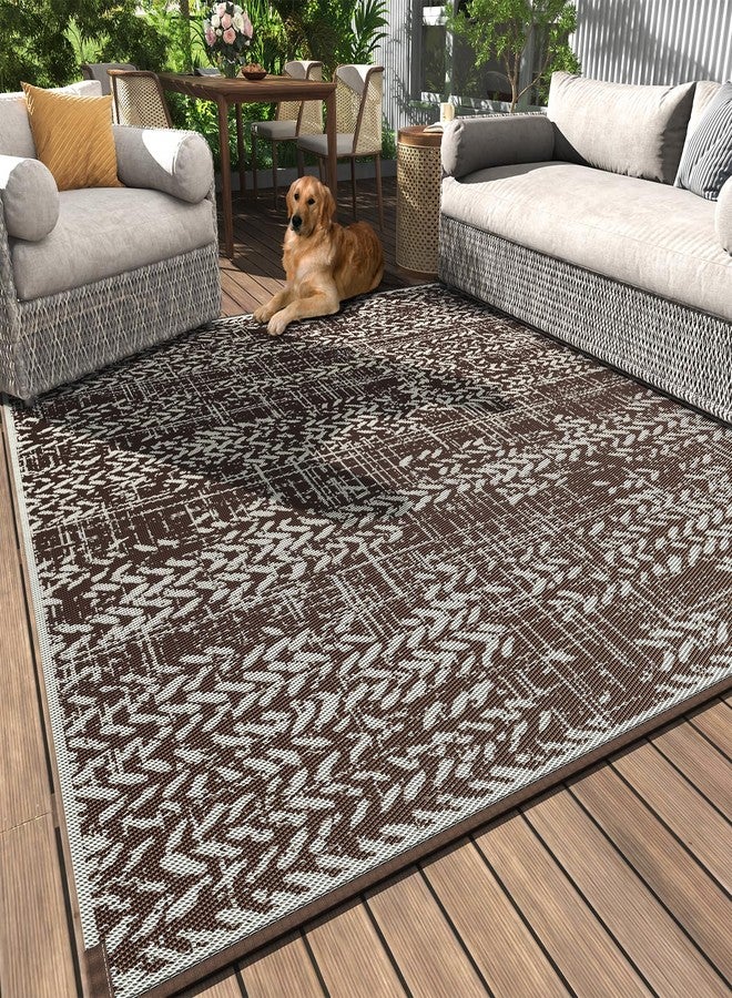 MontVoo Outdoor Rug Waterproof-Patio Rug Mat 5x8 Outdoor Carpet Reversible RV Camping Picnic Plastic Straw Rug Outside Outdoor Area Rug for Balcony Deck Backyard Patio Decor Boho Modern-Brown - Image 2