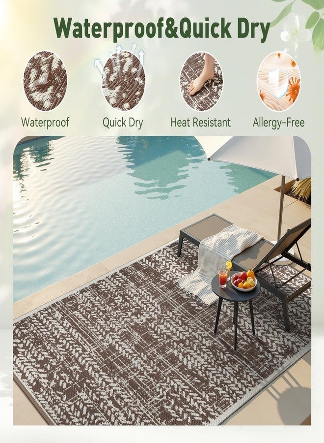 MontVoo Outdoor Rug Waterproof-Patio Rug Mat 5x8 Outdoor Carpet Reversible RV Camping Picnic Plastic Straw Rug Outside Outdoor Area Rug for Balcony Deck Backyard Patio Decor Boho Modern-Brown - Image 4