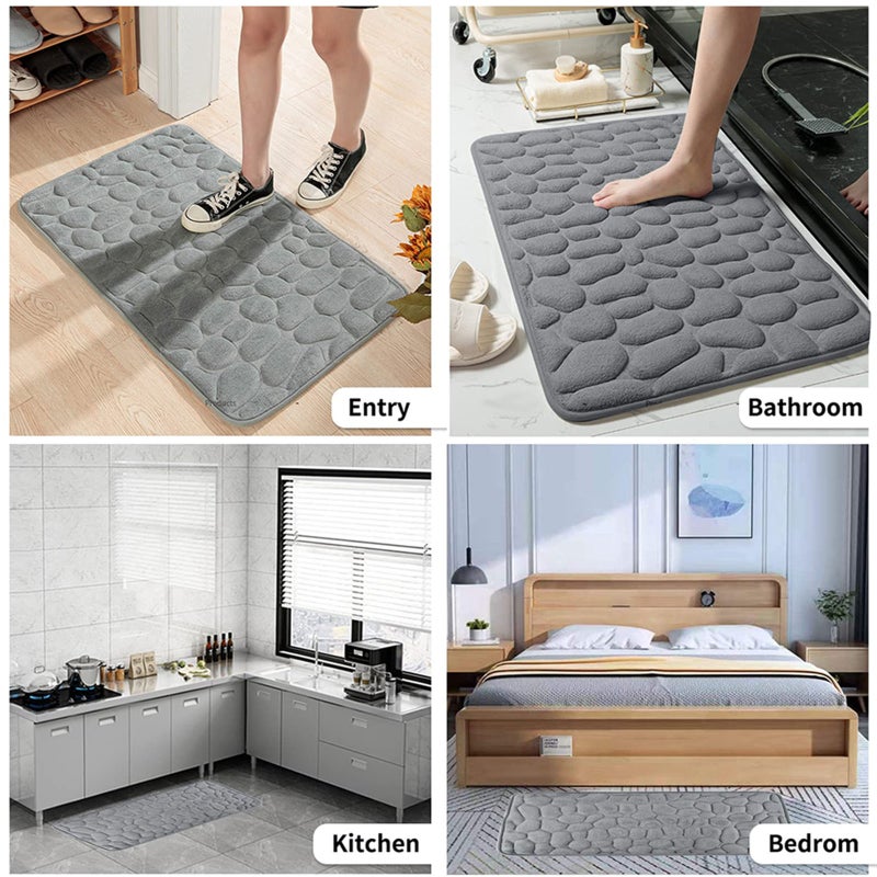 Memory Foam Bath Mat Comfortable Cobblestone Bathroom Rug Super Water Absorbent Bath Rug Machine Washable Bathroom Mat Non Slip Rug Soft Stone Embossed Carpet Thick Shower Floor Bathmat - Image 4