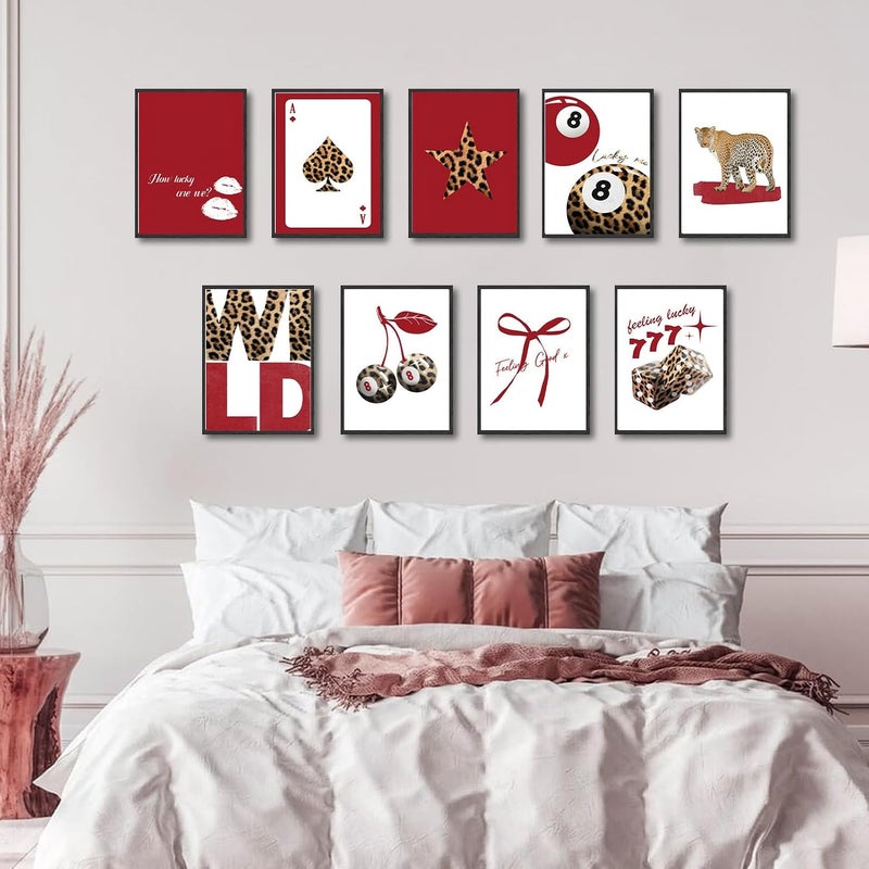 LOARTVE 9Pcs Trendy Red Leopard Wall Art Prints Funky Lucky 8 Ball Posters Preppy Cheetah Aesthetic Wall Decor Pictures Girly Bedroom Apartment Dorm Unframed 8x10in - Image 4