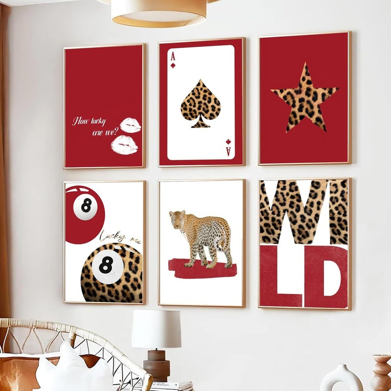 LOARTVE 9Pcs Trendy Red Leopard Wall Art Prints Funky Lucky 8 Ball Posters Preppy Cheetah Aesthetic Wall Decor Pictures Girly Bedroom Apartment Dorm Unframed 8x10in - Image 3