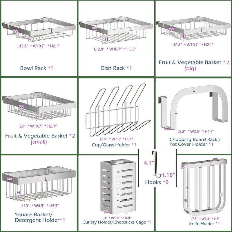 Pusdon Over Sink Dish Drying Rack Stainless Steel, Adjustable Large Dish Drainer for Storage Kitchen Organization Silver 3 Tier - Standard(34"-46") - Image 4