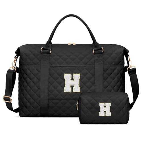 CLOUDWINGS Gifts for Women Initial Travel Duffle Bag Personalized Weekender Overnight Bags Gift for Mom Friend College Girl Graduation TeacherBlackH - Image 1