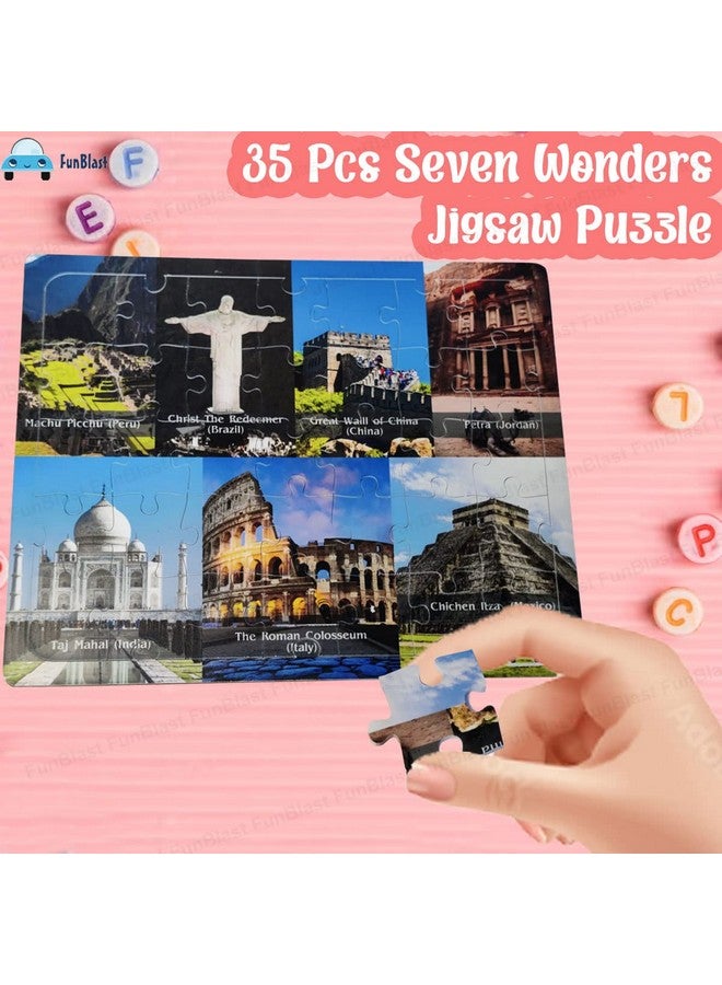 FunBlast Puzzles for Kids - 35 Pcs Seven Wonders Jigsaw Puzzle for Kids of Age 3-5 Years, Acrylic Board Jigsaw Puzzles, Floor Puzzle for Children, Learning and Educational Jigsaw Puzzle Toys (Multicolor) - Image 2