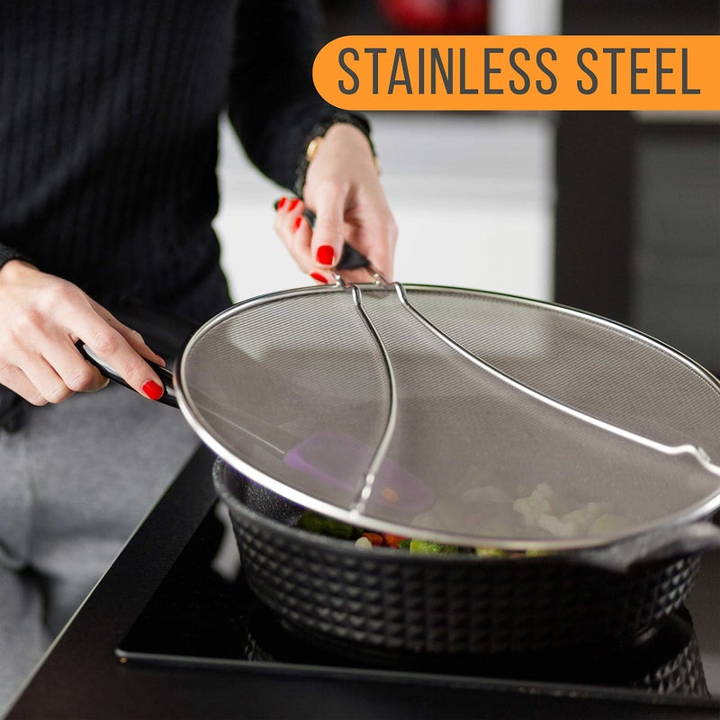U.S. Kitchen Supply شاشة تناثر شبكية دقيقة من الفولاذ المقاوم للصدأ 13 بوصة، 11.5 بوصة، 9.5 بوصة مع أرجل للراحة، مقابض مريحة سوداء - للاستخدام على الأواني المغلية، ومقالي القلي - واقي زيت الدهون، غطاء طهي آمن - Image 4