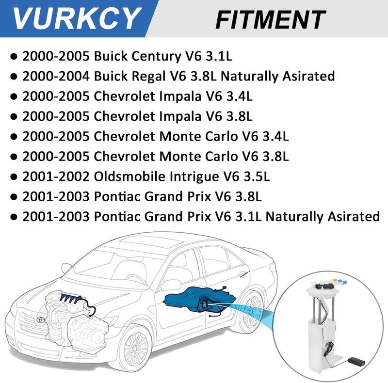 Vurkcy Electric Fuel Pump Assembly with Pressure Sensor for Chevy Impala, Monte Carlo, Oldsmobile Intrigue, Pontiac Grand Prix, Buick Century - Image 3