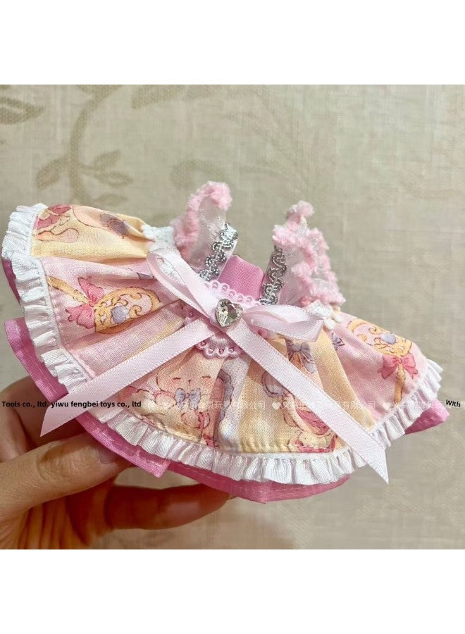 15CM Shirley May Handdog Rab Cloth Skirt Lace Skirt Plush Doll Accessories [Clothes Only]]-Color:Pink Bow Suspender Skirt-Height:Suitable For 13cm Dolls  - Image 1
