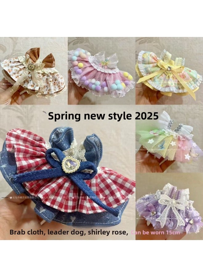 15CM Shirley May Handdog Rab Cloth Skirt Lace Skirt Plush Doll Accessories [Clothes Only]]-Color:Pink Bow Suspender Skirt-Height:Suitable For 13cm Dolls  - Image 2