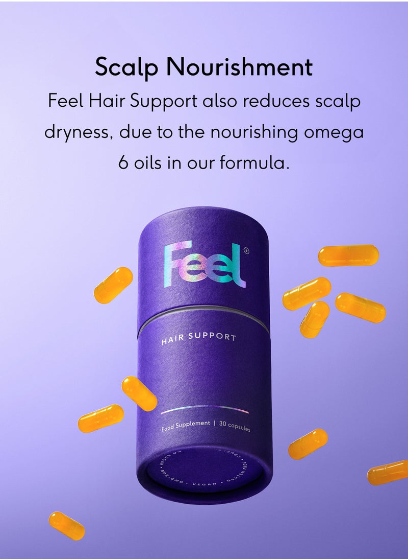 FEEL - Feel Hair Support - Hair Growth Supplement - Natural Support for Thinning Hair with Keranat and Biotin - Strengthens Hair Follicles, Boosts Shine and Volume - 100% Halal, Vegan - 30 Capsules - Image 1