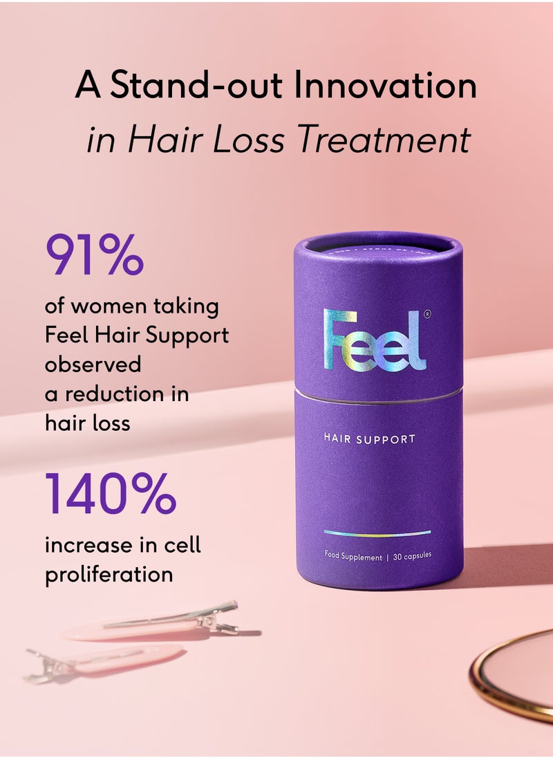 FEEL - Feel Hair Support - Hair Growth Supplement - Natural Support for Thinning Hair with Keranat and Biotin - Strengthens Hair Follicles, Boosts Shine and Volume - 100% Halal, Vegan - 30 Capsules - Image 1