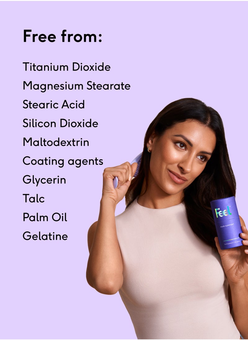 FEEL - Feel Hair Support - Hair Growth Supplement - Natural Support for Thinning Hair with Keranat and Biotin - Strengthens Hair Follicles, Boosts Shine and Volume - 100% Halal, Vegan - 30 Capsules - Image 1