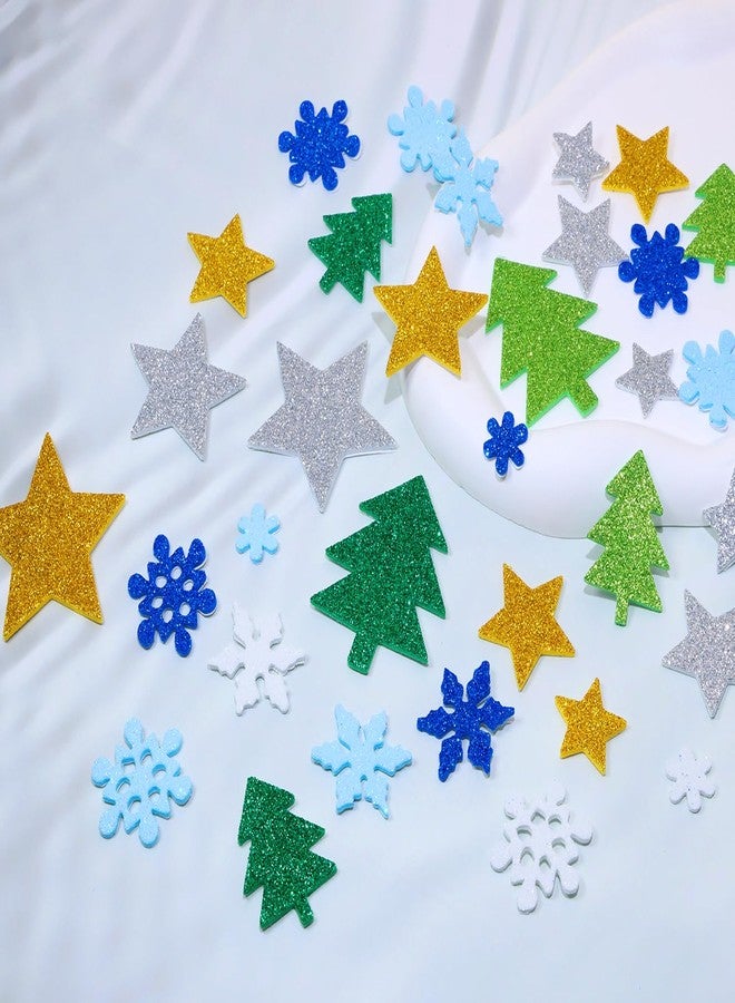 PPhtony Christmas Foam Stickers 150Pcs Self-Adhesive Glitter Snowflake Xmas Tree Star Ornament Stickers for Crafts Party Favors Decoration (150) - Image 3