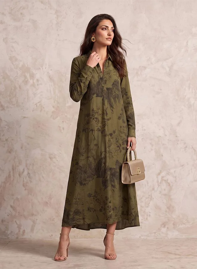Iconic Iconic Floral Print Trapeze Maxi Dress
