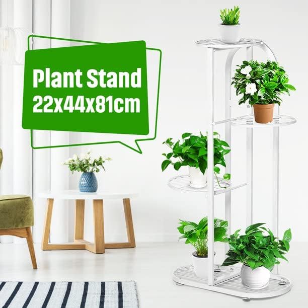 Bee Creative Trendy Decor Metal 6 Tier 7 Potted Plant Stand Multiple Flower Pot Holder Shelves Planter Rack Storage Organizer Display for Indoor Outdoor Garden Balcony Size- HxL 41x18 Inch (Gold) (7 Tier White) - Image 2