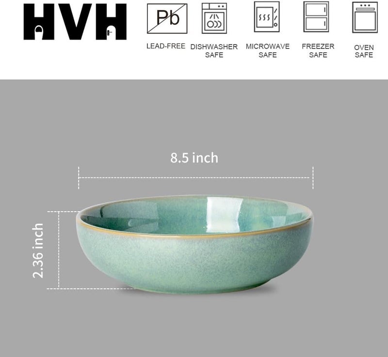 HVH 85 inch Large Pasta Bowls Set of 4 46oz Big Salad Bowl Set of 4 Shallow Bowls Dinner Bowls Set Ceramic Bowls Set Microwave and Dishwasher Safe Smooth glaze Turquoise - Image 4
