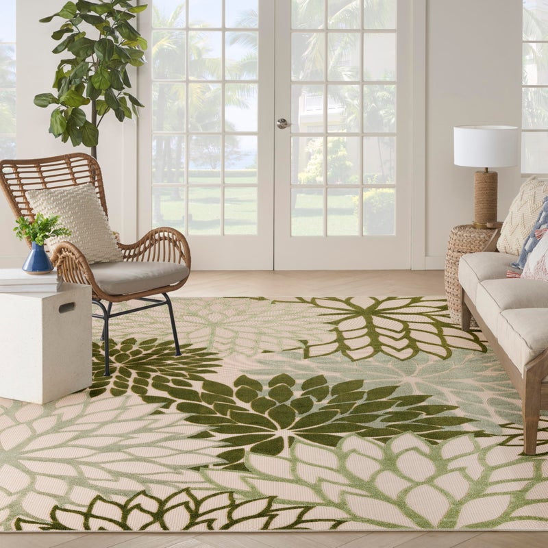 Nourison Home Aloha Indoor/Outdoor Ivory Green 7'10" x 10'6" Area Rug, Easy-Cleaning, Non Shedding, Bed Room, Living Room, Dining Room, Backyard, Patio, Deck (8x11) - Image 2