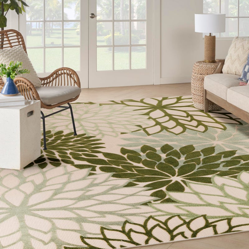 Nourison Home Aloha Indoor/Outdoor Ivory Green 7'10" x 10'6" Area Rug, Easy-Cleaning, Non Shedding, Bed Room, Living Room, Dining Room, Backyard, Patio, Deck (8x11) - Image 5