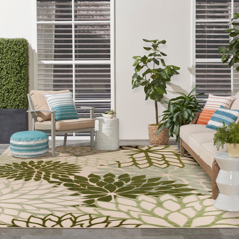 Nourison Home Aloha Indoor/Outdoor Ivory Green 7'10" x 10'6" Area Rug, Easy-Cleaning, Non Shedding, Bed Room, Living Room, Dining Room, Backyard, Patio, Deck (8x11) - Image 3