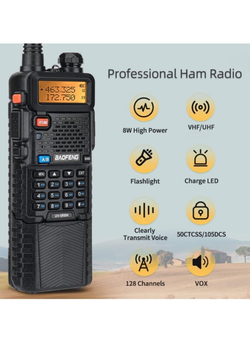 Baofeng - UV-5R Ham Radio 8W Long Range UV5R Dual Band Handheld 3800mAh Extended Battery Rechargeable Walkie Talkies for Adults with Earpiece,USB Charger and Programming Cable Full Kit - Image 1