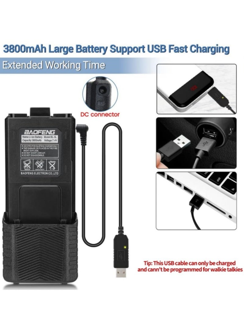 Baofeng - UV-5R Ham Radio 8W Long Range UV5R Dual Band Handheld 3800mAh Extended Battery Rechargeable Walkie Talkies for Adults with Earpiece,USB Charger and Programming Cable Full Kit - Image 1