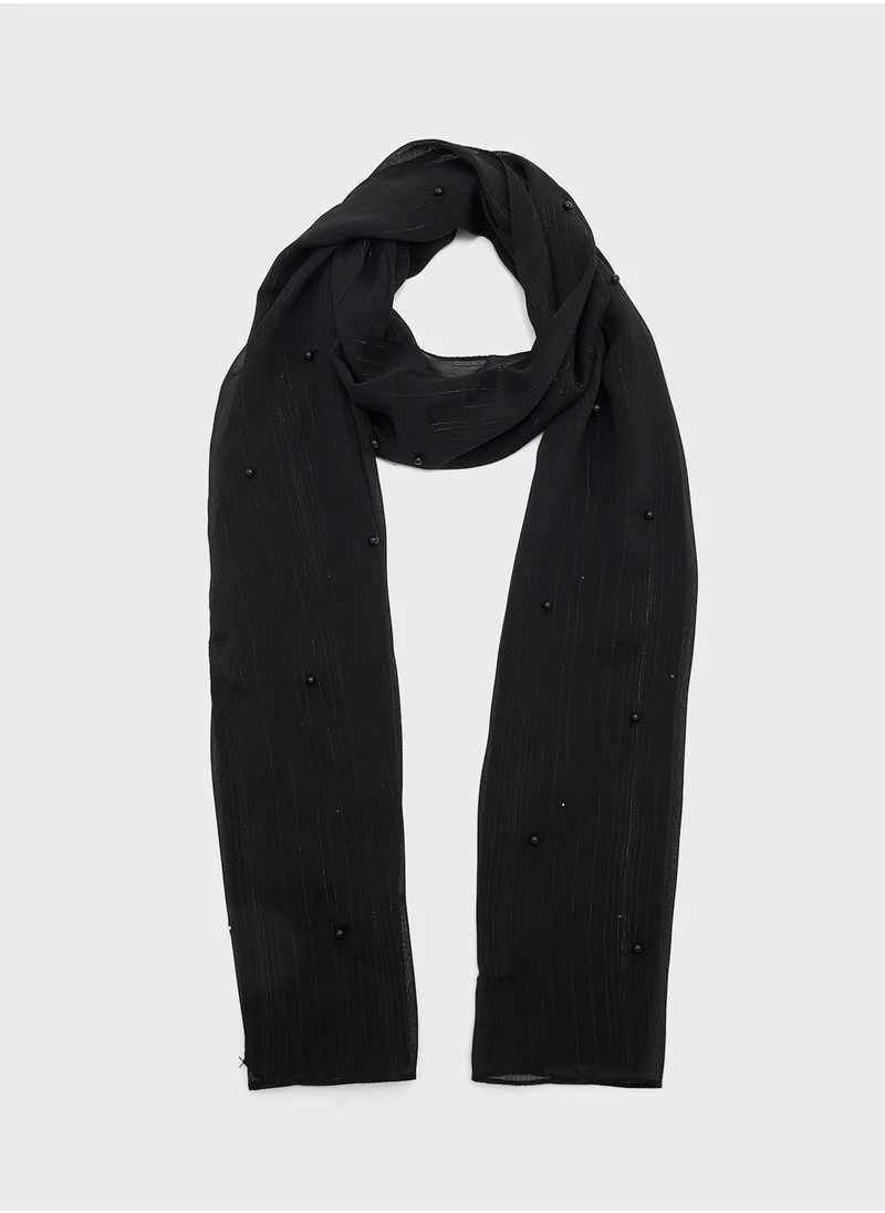Khizana Pearl Detail  Metallic Long Hijab Scarf