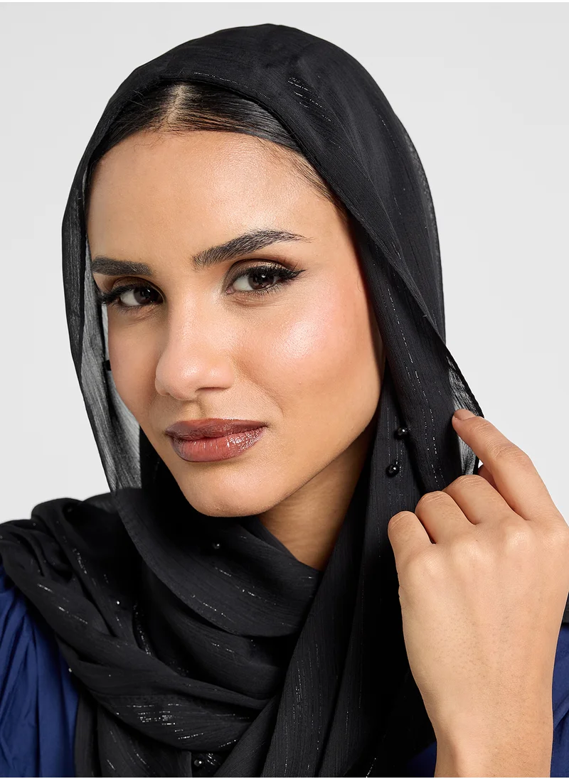 Khizana Pearl Detail  Metallic Long Hijab Scarf
