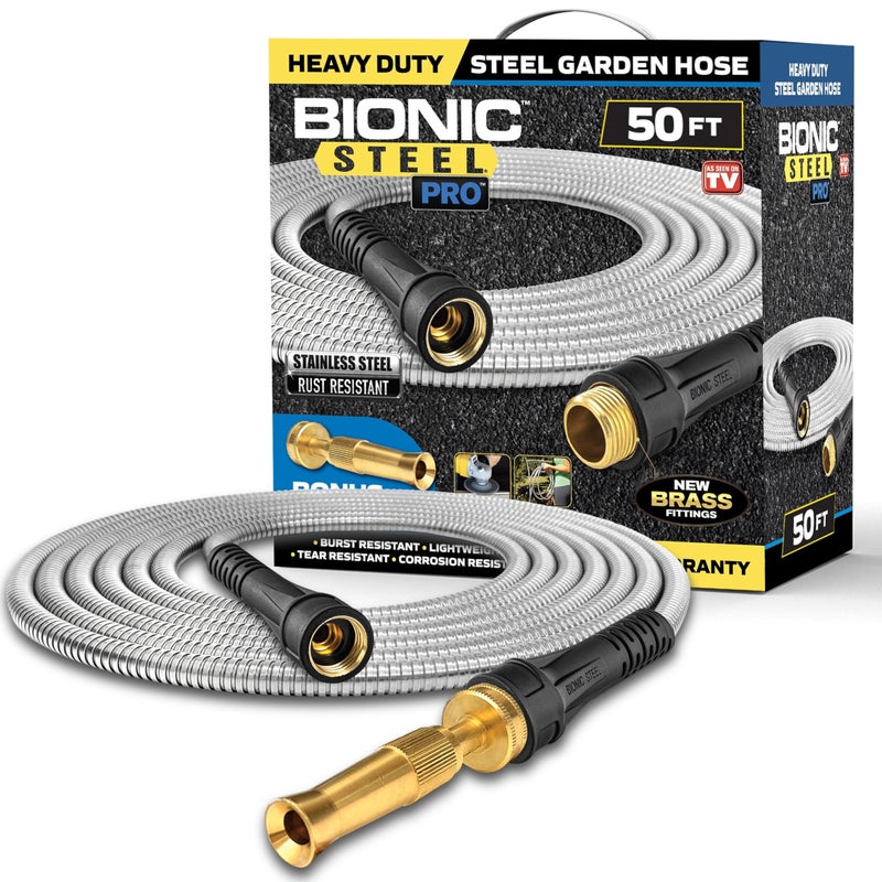 BIONIC STEEL PRO Metal Garden Hose 50 Ft with Nozzle, 304 Stainless Steel Water Hose, 50 Ft Garden Hose Tough & Flexible, Lightweight, Crush Resistant, Kink & Tangle Free, Rust Proof - 2025 Model - Image 1