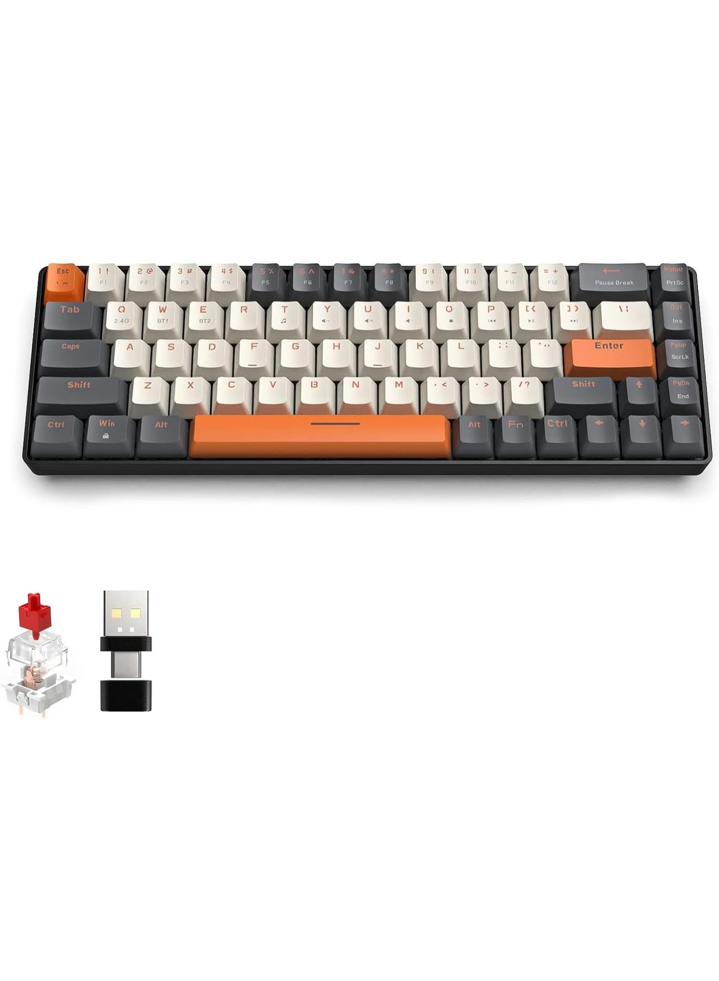 K68 Wireless Mechanical Keyboard, Bluetooth 5.0 2.4G 68 Key Hot Swappable Professional Keyboard with Keycap Puller, Red Switch for Mac Windows Shimmer