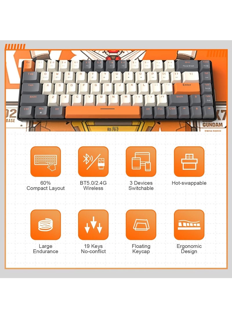 Generic - K68 Wireless Mechanical Keyboard, Bluetooth 5.0/2.4G 68-Key Hot Swappable Professional Keyboard with Keycap Puller, Red Switch for Mac Windows Shimmer - Image 1