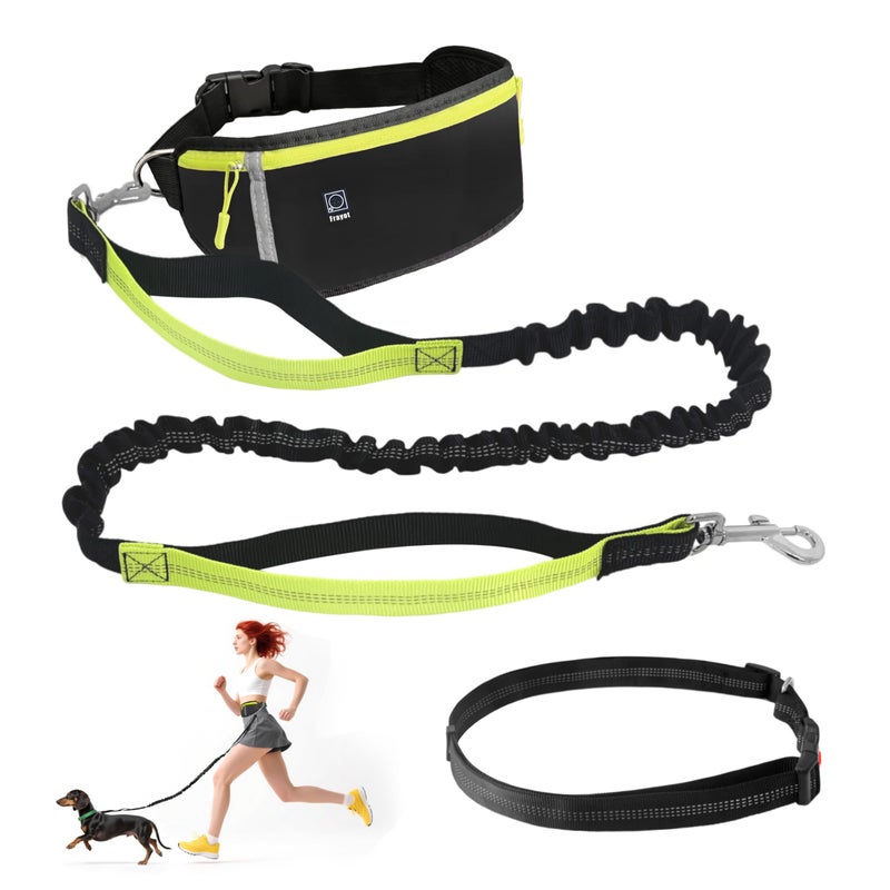 Frayot Hands Free Dog Leash with Zipper Pouch,Reflective Dual Handles Retractable Bungee Waist Leash for Small and Medium Dog Walking, Jogging (Black) - Image 1