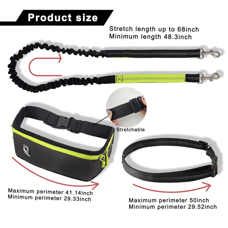 Frayot Hands Free Dog Leash with Zipper Pouch,Reflective Dual Handles Retractable Bungee Waist Leash for Small and Medium Dog Walking, Jogging (Black) - Image 5