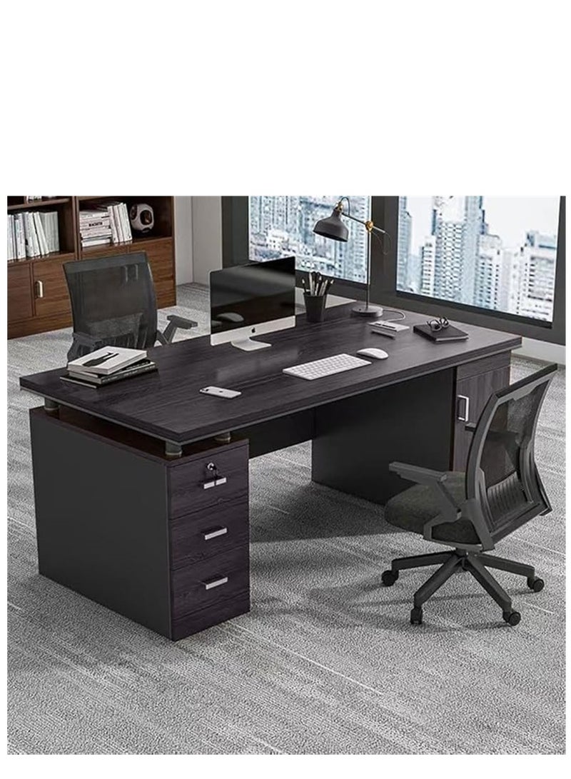 Multifunction Office Desk, Executive Wooden Computer Table with Drawers and Storage Cabinet, Modern OfficeTable Computer Desk PC Table for Working Study Writing (Black, YN056) - Image 1