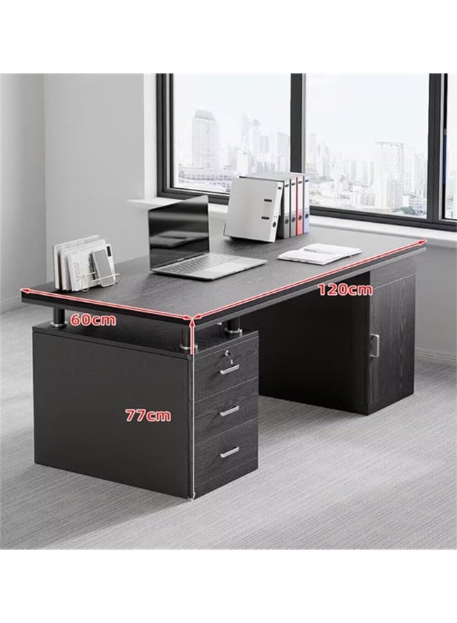 Multifunction Office Desk, Executive Wooden Computer Table with Drawers and Storage Cabinet, Modern OfficeTable Computer Desk PC Table for Working Study Writing (Black, YN056) - Image 2