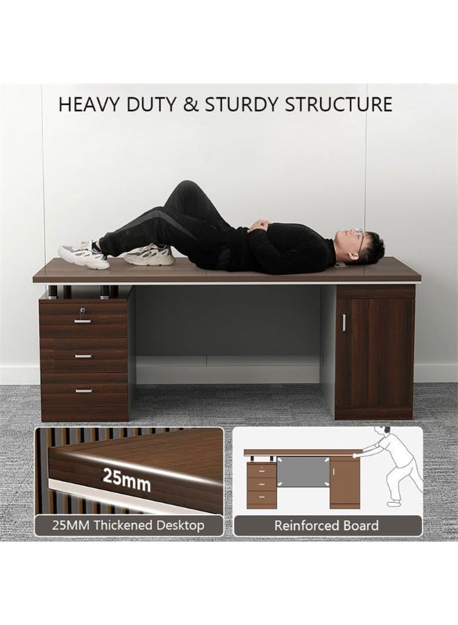 Multifunction Office Desk, Executive Wooden Computer Table with Drawers and Storage Cabinet, Modern OfficeTable Computer Desk PC Table for Working Study Writing (Black, YN056) - Image 4