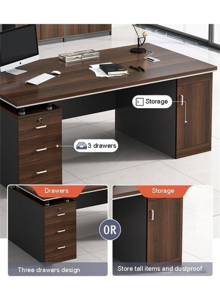 Multifunction Office Desk, Executive Wooden Computer Table with Drawers and Storage Cabinet, Modern OfficeTable Computer Desk PC Table for Working Study Writing (Black, YN056) - Image 5