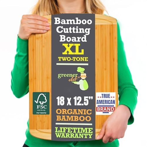 Greener Chef Organic Extra Large Bamboo Cutting Board with Lifetime Replacements –18 x 12 Inch Reversible Wooden Kitchen Chopping Board with Juice Groove – Used to Chop, Slice, Carve & Serve – by Greener Chef - Image 1