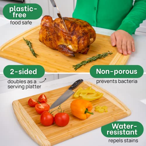 Greener Chef Organic Extra Large Bamboo Cutting Board with Lifetime Replacements –18 x 12 Inch Reversible Wooden Kitchen Chopping Board with Juice Groove – Used to Chop, Slice, Carve & Serve – by Greener Chef - Image 5