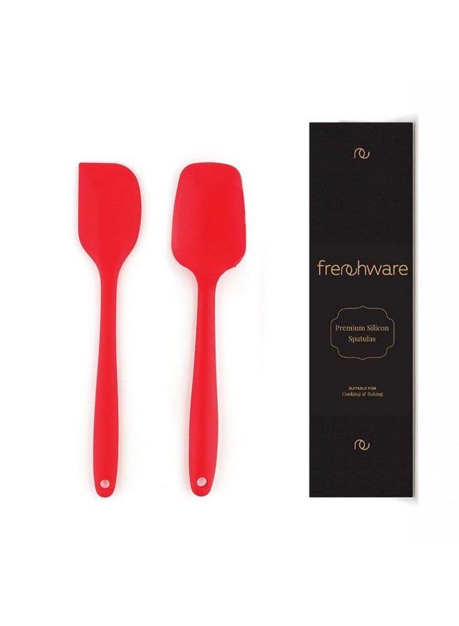 FrenchWare مغرفة سيليكون فرنسية غير لاصقة مميزة (مغرفة كبيرة وملعقة كبيرة، حمراء) للطهي، الخبز والخلط، تصميم سلس - Image 1