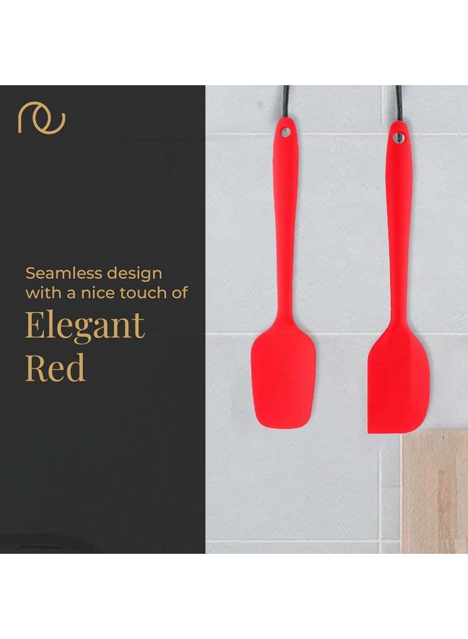 FrenchWare مغرفة سيليكون فرنسية غير لاصقة مميزة (مغرفة كبيرة وملعقة كبيرة، حمراء) للطهي، الخبز والخلط، تصميم سلس - Image 2