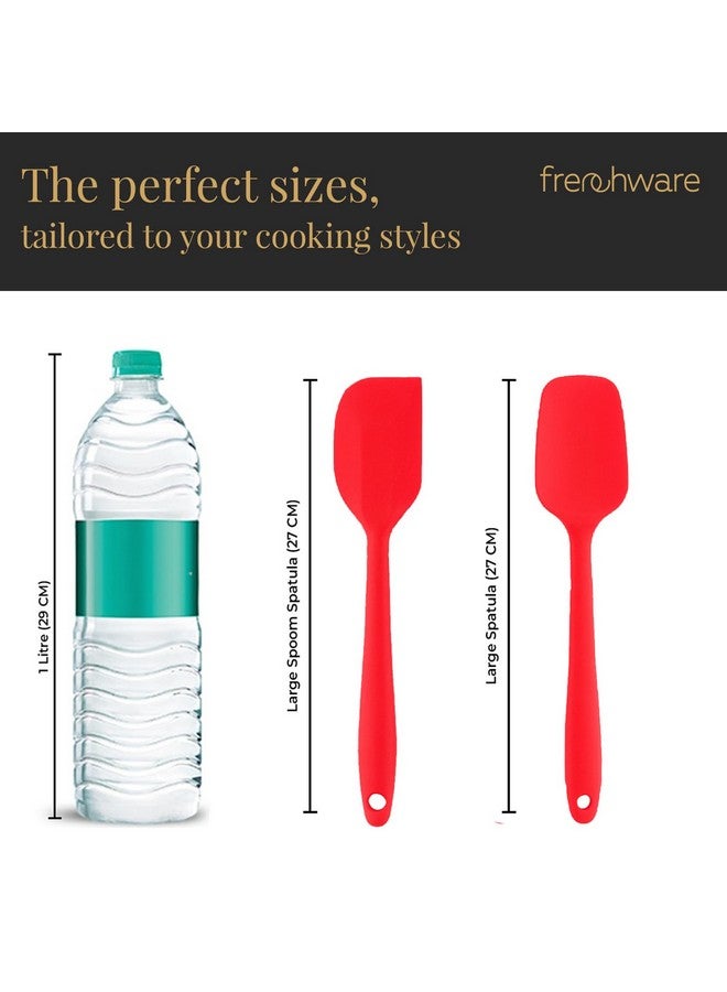 FrenchWare مغرفة سيليكون فرنسية غير لاصقة مميزة (مغرفة كبيرة وملعقة كبيرة، حمراء) للطهي، الخبز والخلط، تصميم سلس - Image 3