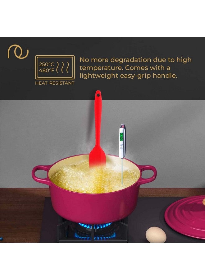 FrenchWare مغرفة سيليكون فرنسية غير لاصقة مميزة (مغرفة كبيرة وملعقة كبيرة، حمراء) للطهي، الخبز والخلط، تصميم سلس - Image 5