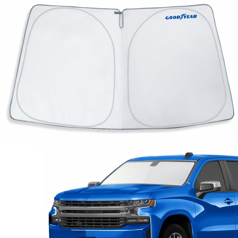 Goodyear Foldable Windshield Sunshade for Chevrolet (Chevy) Silverado 1500 2019-2026, Truck car Accessories, Sunshade Cover, Sun Shade Car Windshield, Window Sun Blocker - GY008220 - Image 1