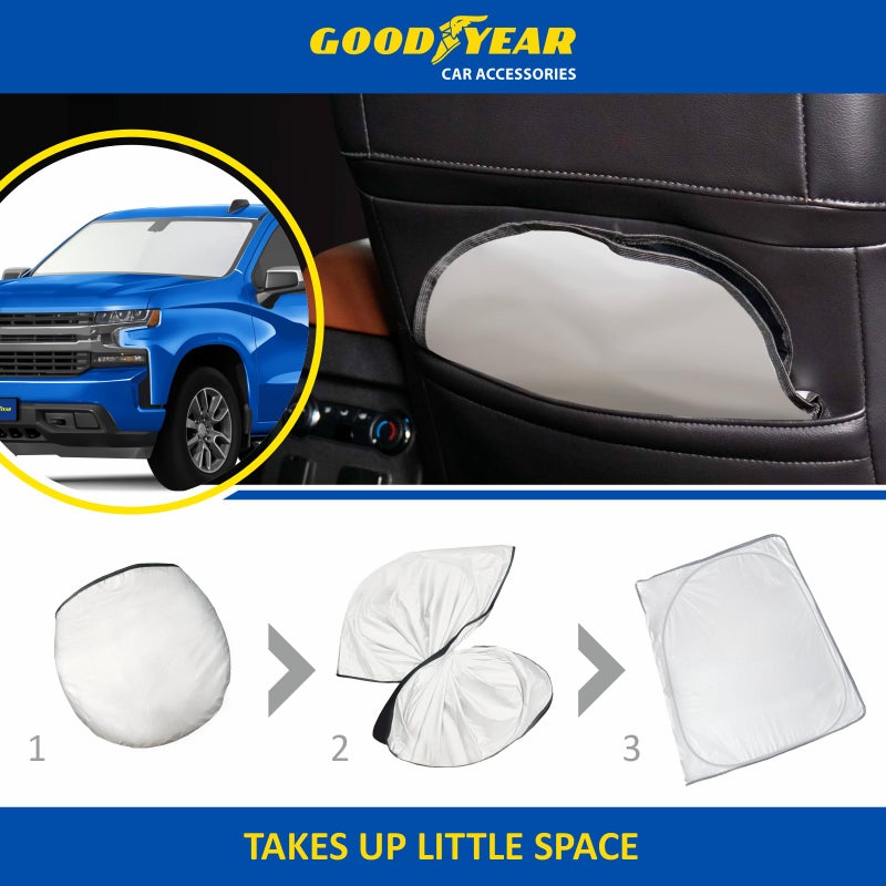 Goodyear Foldable Windshield Sunshade for Chevrolet (Chevy) Silverado 1500 2019-2026, Truck car Accessories, Sunshade Cover, Sun Shade Car Windshield, Window Sun Blocker - GY008220 - Image 4