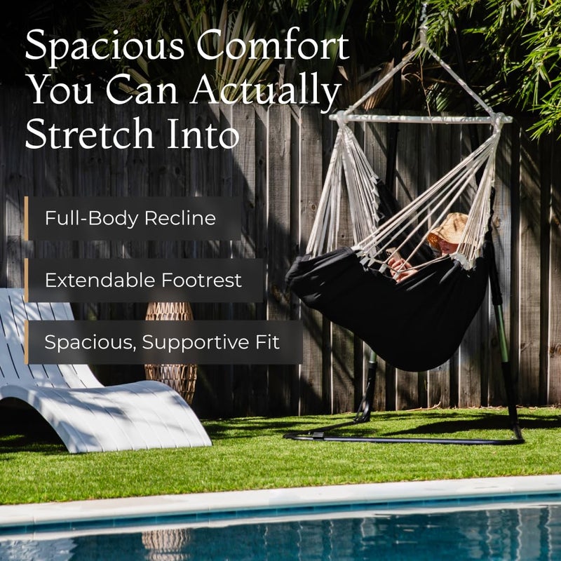 EXTIRIO Hanging Hammock Chair Swing â€“ Hanging Chair Outdoor & Indoor - Hammock Swing Chair â€“ Quick & Easy Setup with Hardware Kit â€“ Durable & Spacious Full Body Support â€“ Holds 440 Lbs - Image 2