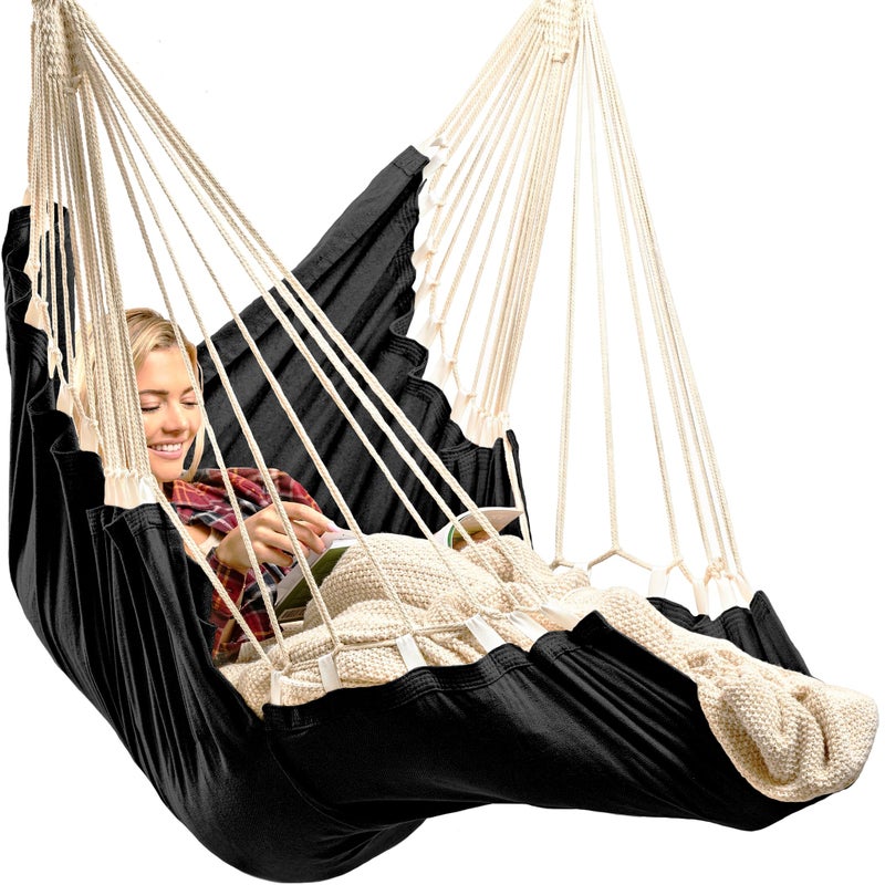 EXTIRIO Hanging Hammock Chair Swing â€“ Hanging Chair Outdoor & Indoor - Hammock Swing Chair â€“ Quick & Easy Setup with Hardware Kit â€“ Durable & Spacious Full Body Support â€“ Holds 440 Lbs - Image 1