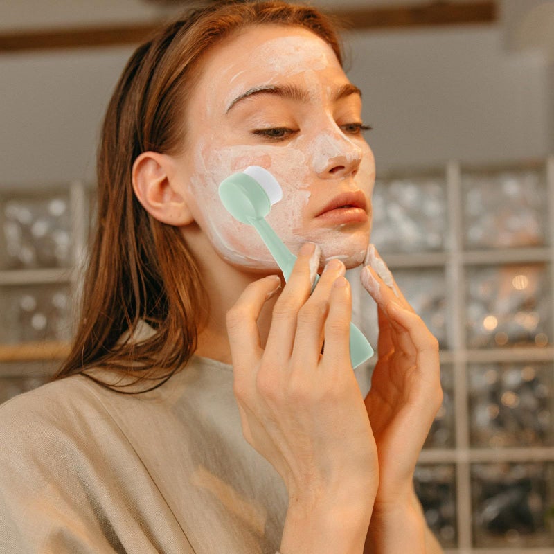Manual Face Scrub Brush Green Handle For Deep Cleansing Exfoliation Home Travel - Image 5