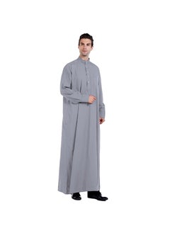 Generic Polyester Mens Robe Qatar Stand Collar Design with Pockets Gray  - Image 1
