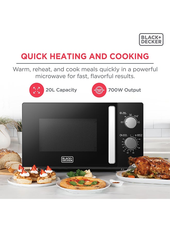 BLACK+DECKER 20L Solo Microwave Oven, 700W Output, 1050W input Power, 5 Power Levels, Chrome Knobs, Grey Painted Cavity, Black Control Panel, Compact & Stylish Kitchen Essential 20 L 1050 W MZ007PGSA-B Black - Image 2